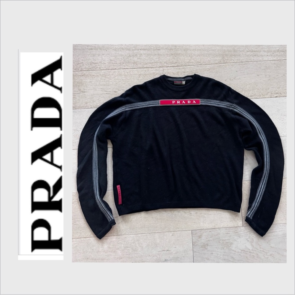 Authentic vintage Prada Men's Black Sweater spellout logo L - Picture 2 of 10